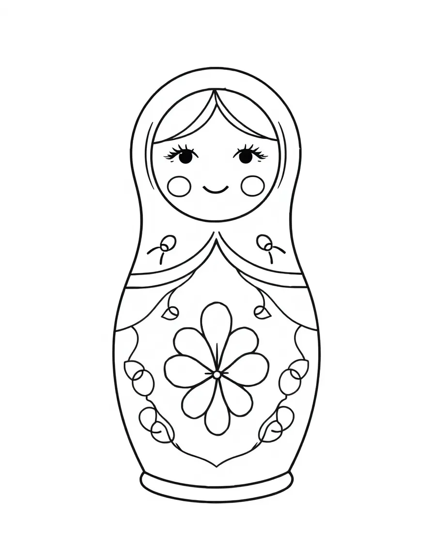 A simplified drawing of a colorful Matryoshka doll.