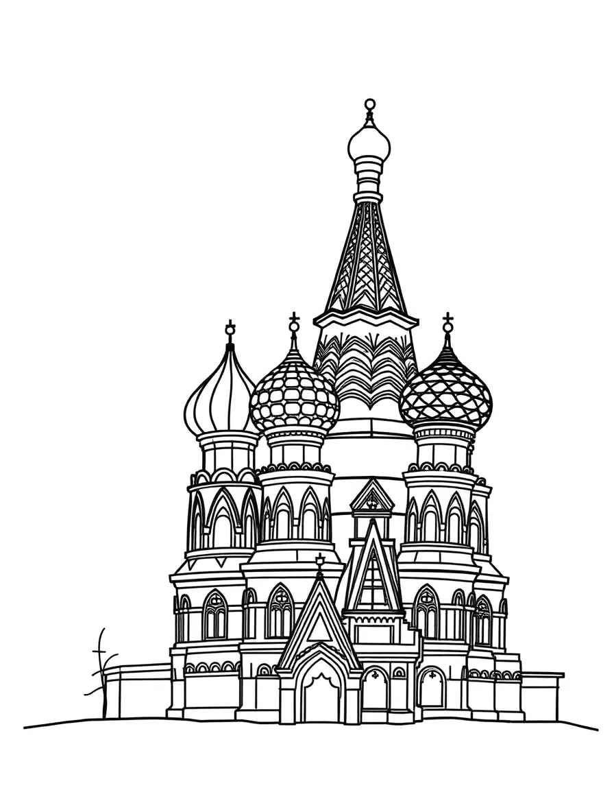 A drawing of a simplified St. Basil's Cathedral.