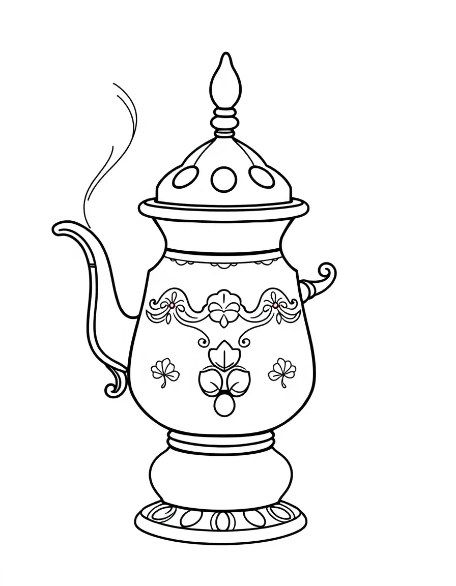 A cute drawing of a hot samovar tea pot.