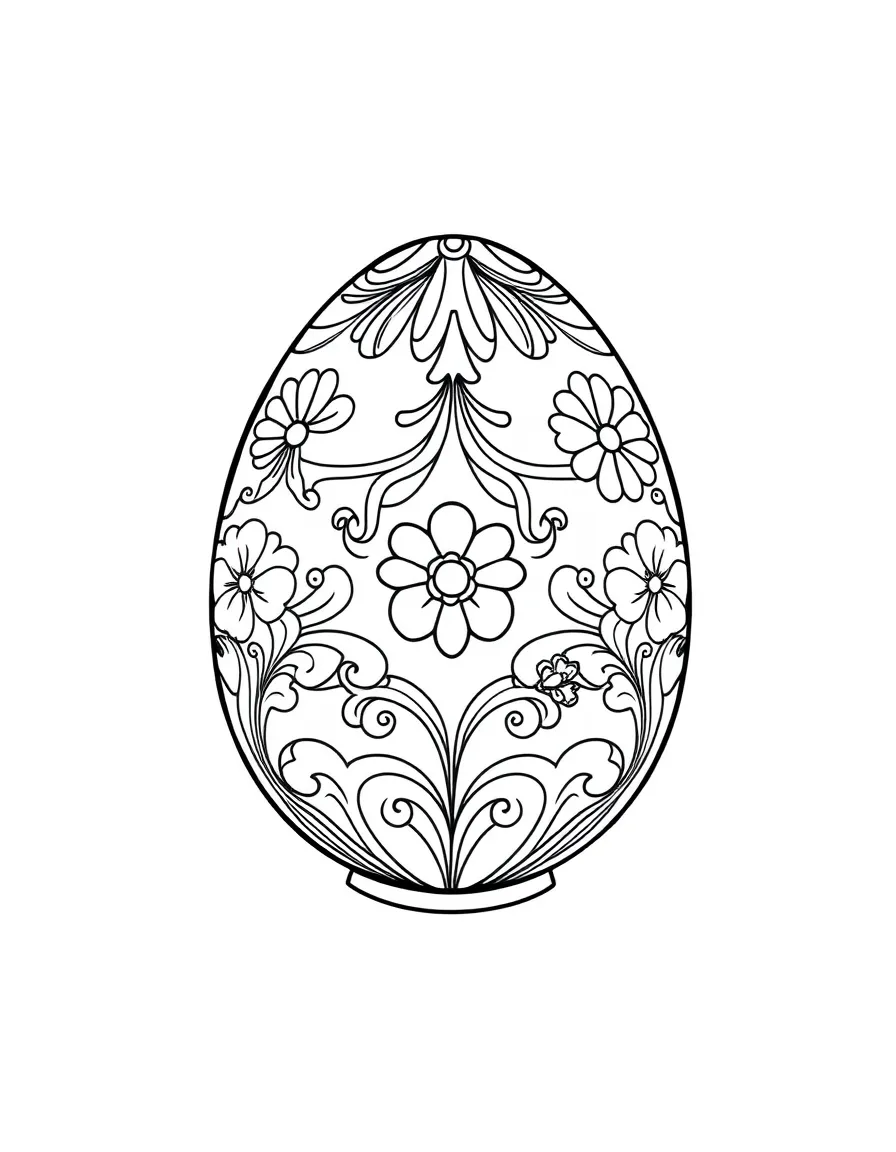 A simple outline of a Faberge egg with pretty designs.