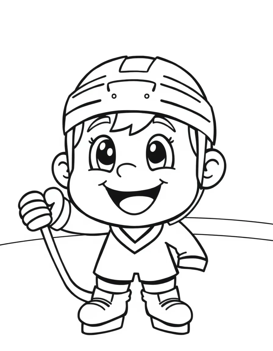 A cute drawing of a happy hockey player.