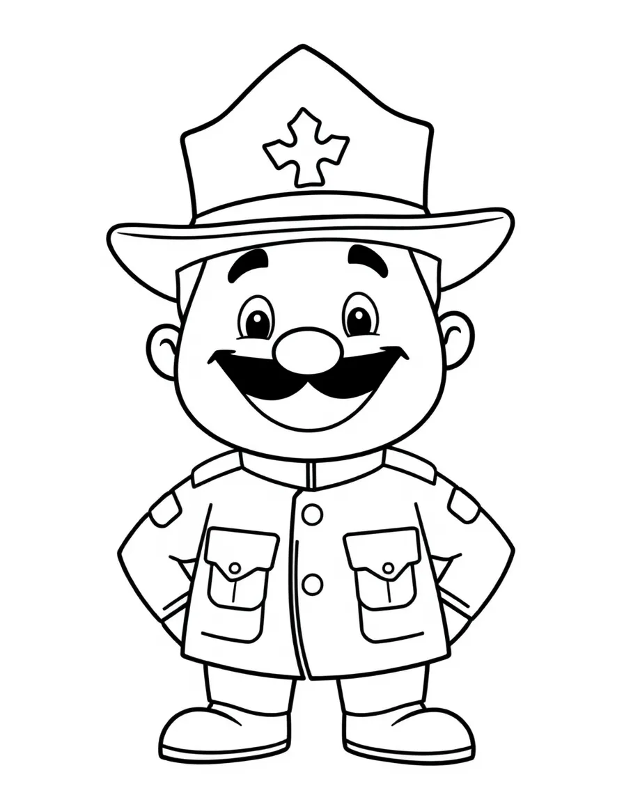 A cartoon-style drawing of a cheerful Canadian Mountie.
