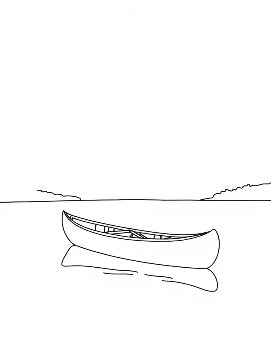 A simplified drawing of a canoe on a calm lake.
