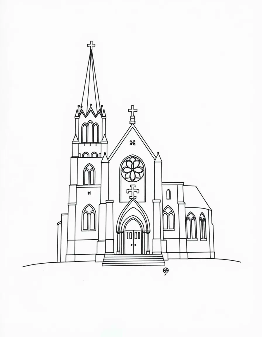 A simple outline of the Christ Church Cathedral in Dublin, with a tiny shamrock.