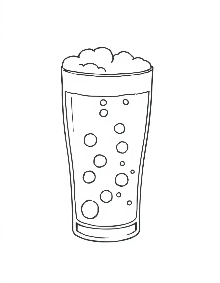 A cute drawing of a pint of green soda with bubbles.