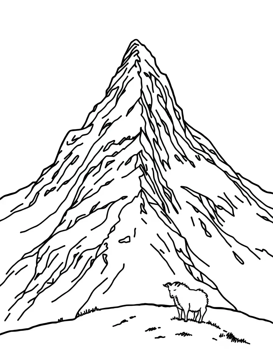 A simple outline of the Matterhorn in Switzerland, with a tiny goat.