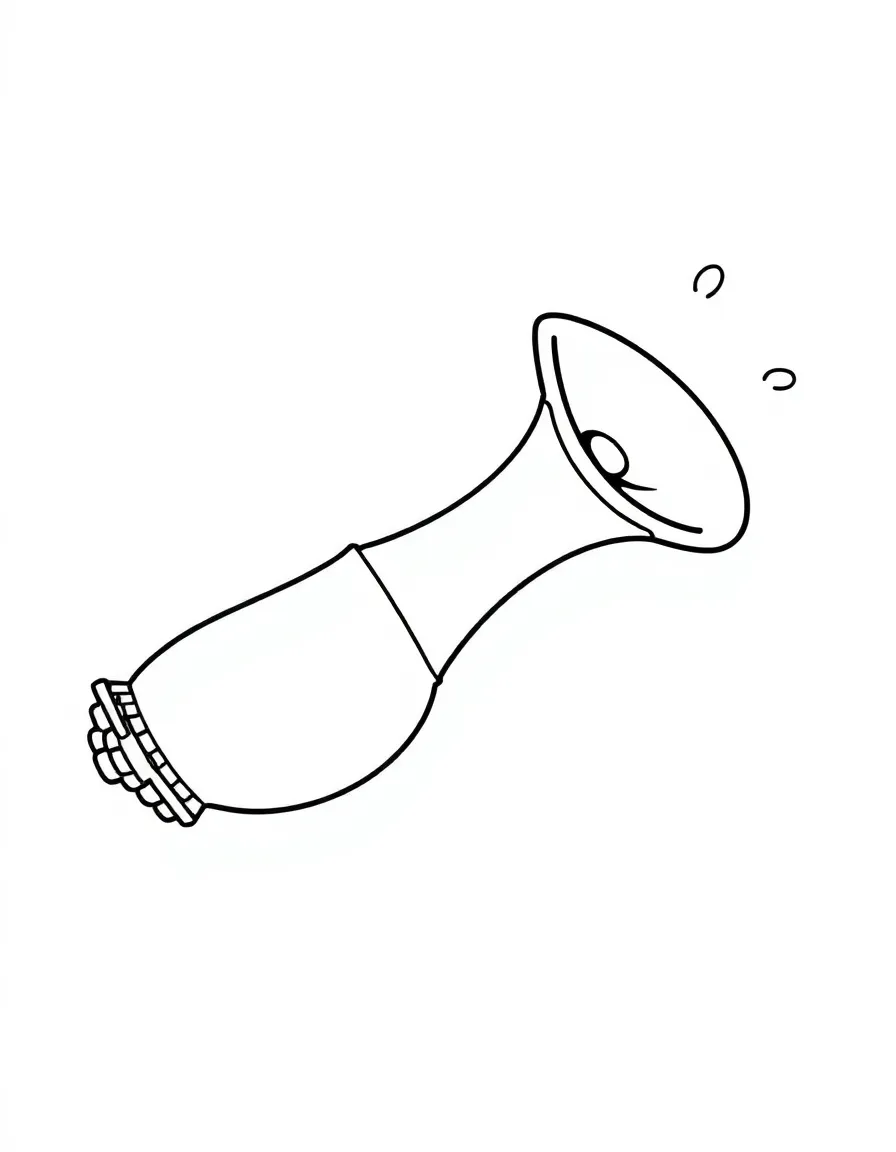 A simplified drawing of an Alpine horn making a happy sound.