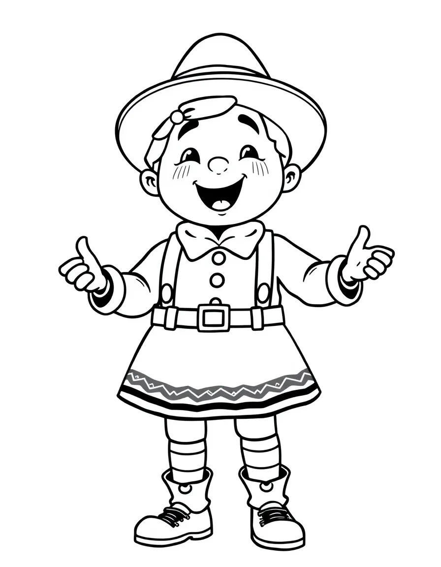 A cartoon-style drawing of a cheerful yodeler in traditional clothes.