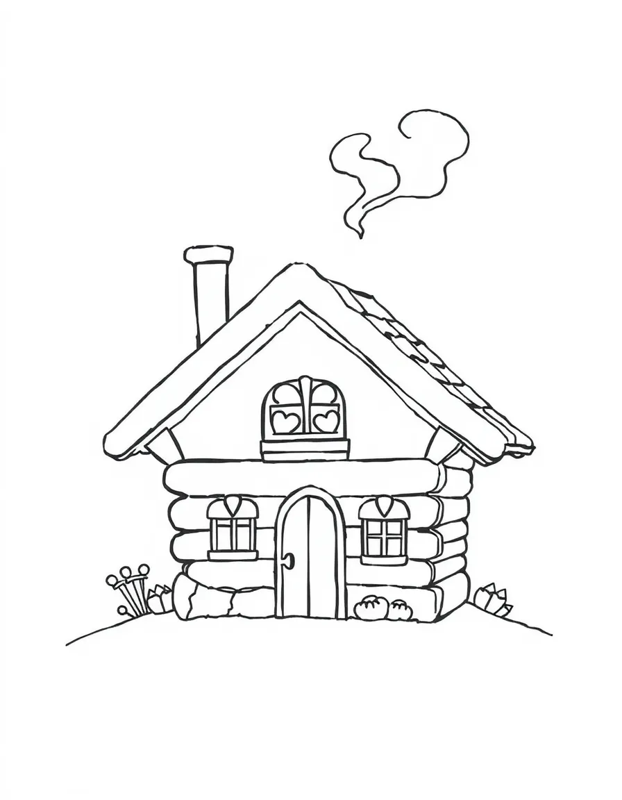A cute drawing of a small Swiss chalet with smoke from the chimney.