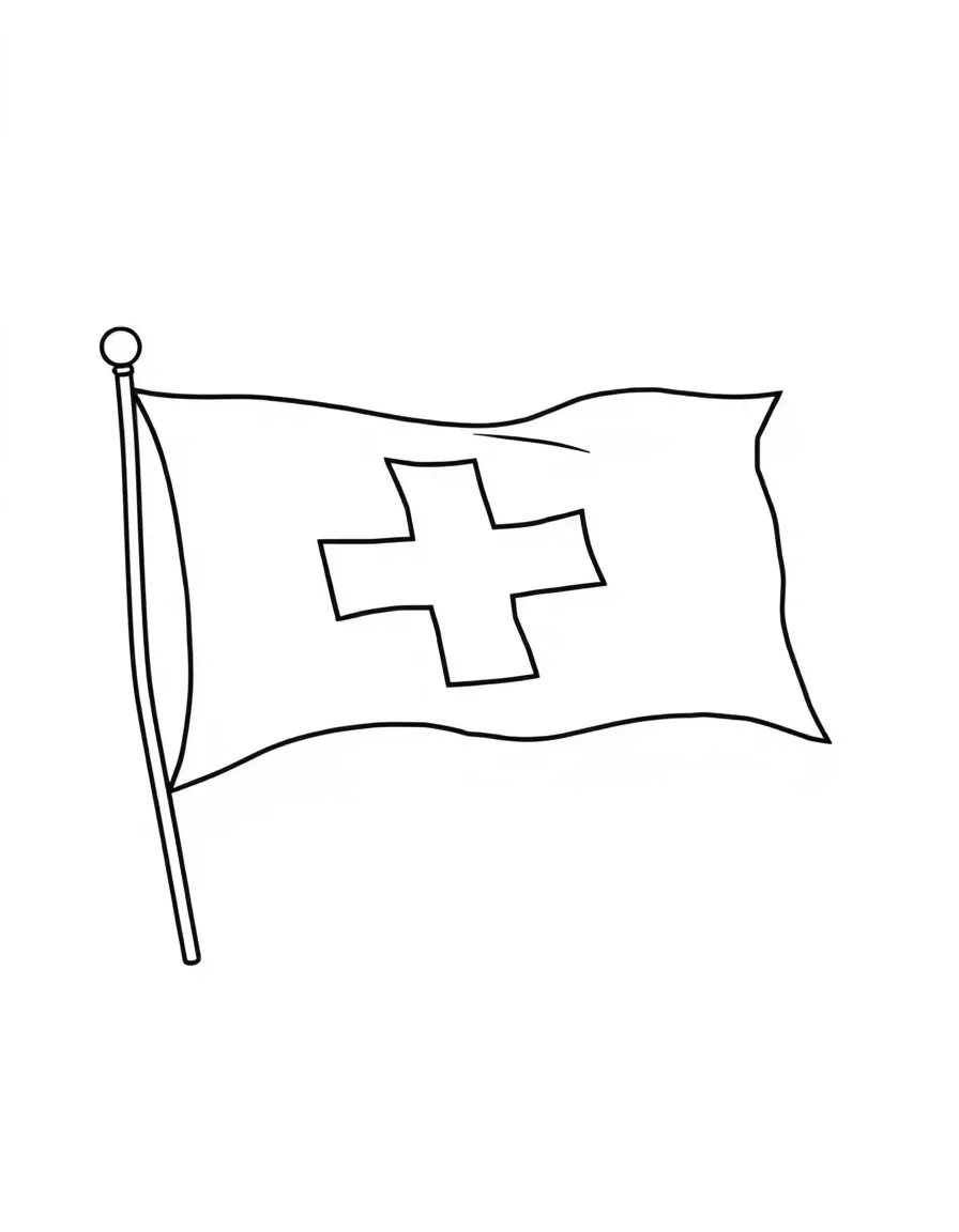 A simple outline of a Swiss flag waving.