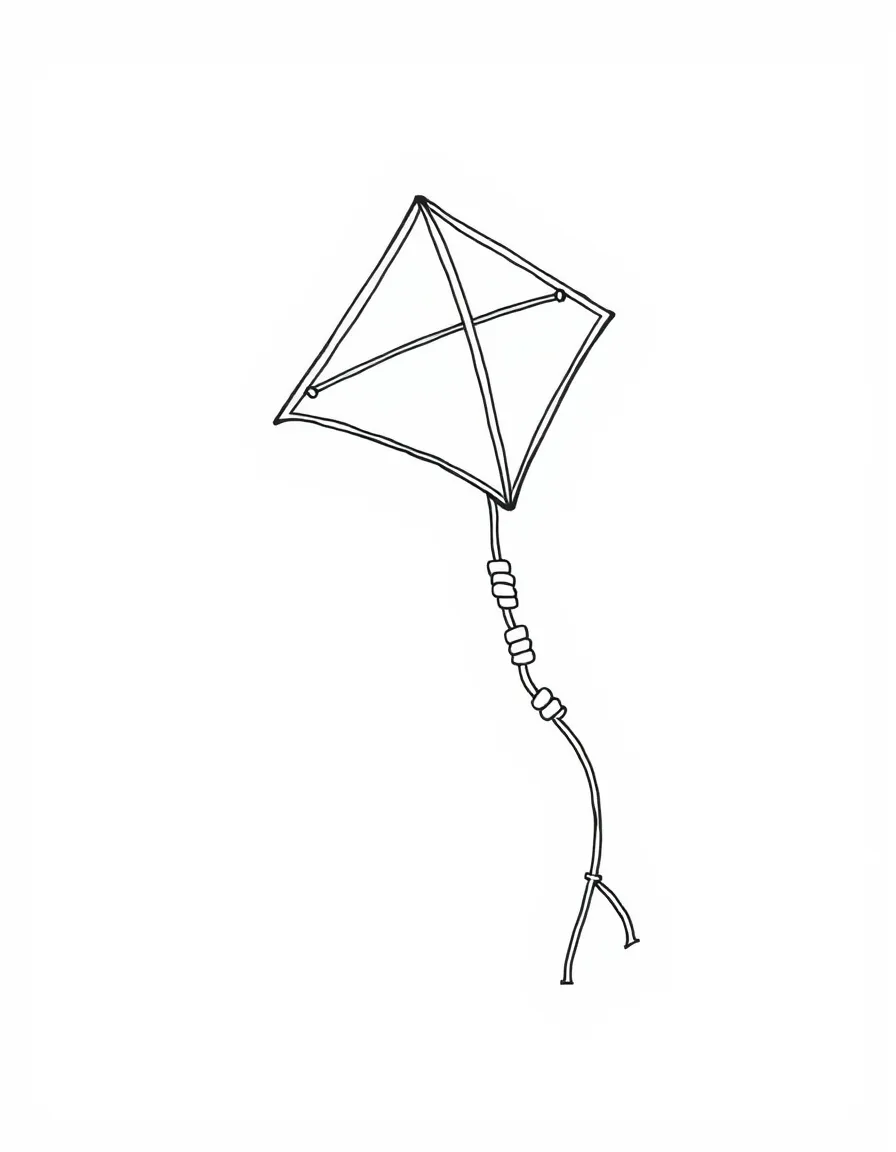 A simplified drawing of a traditional Malaysian kite (wau) flying high.