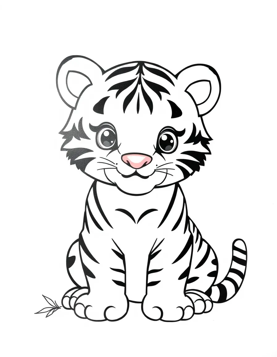 A cute drawing of a friendly tiger cub.
