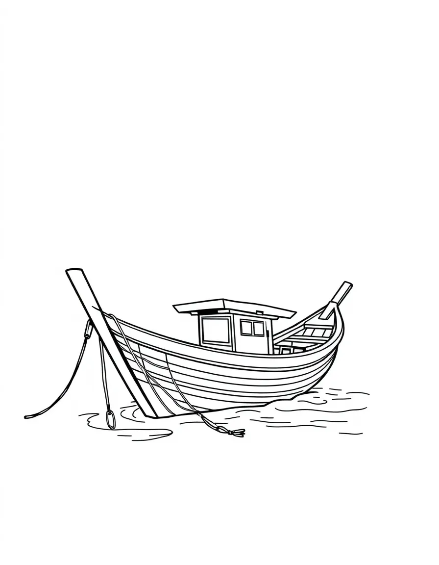 A simple outline of a Malaysian fishing boat with a net.
