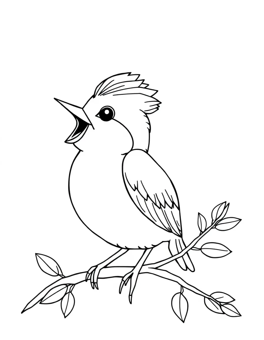 A cute drawing of a tiny Indian bird singing.