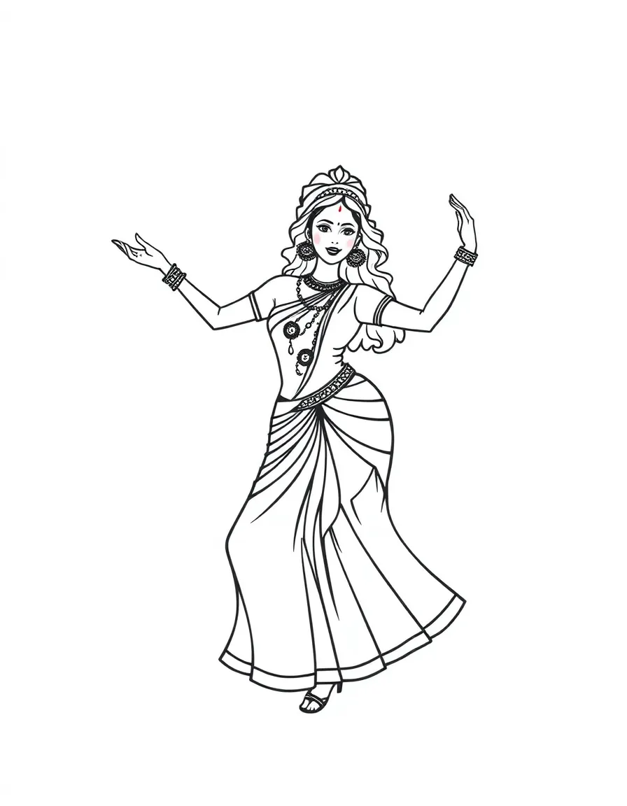 A simplified drawing of a Bollywood dancer in a dynamic pose.