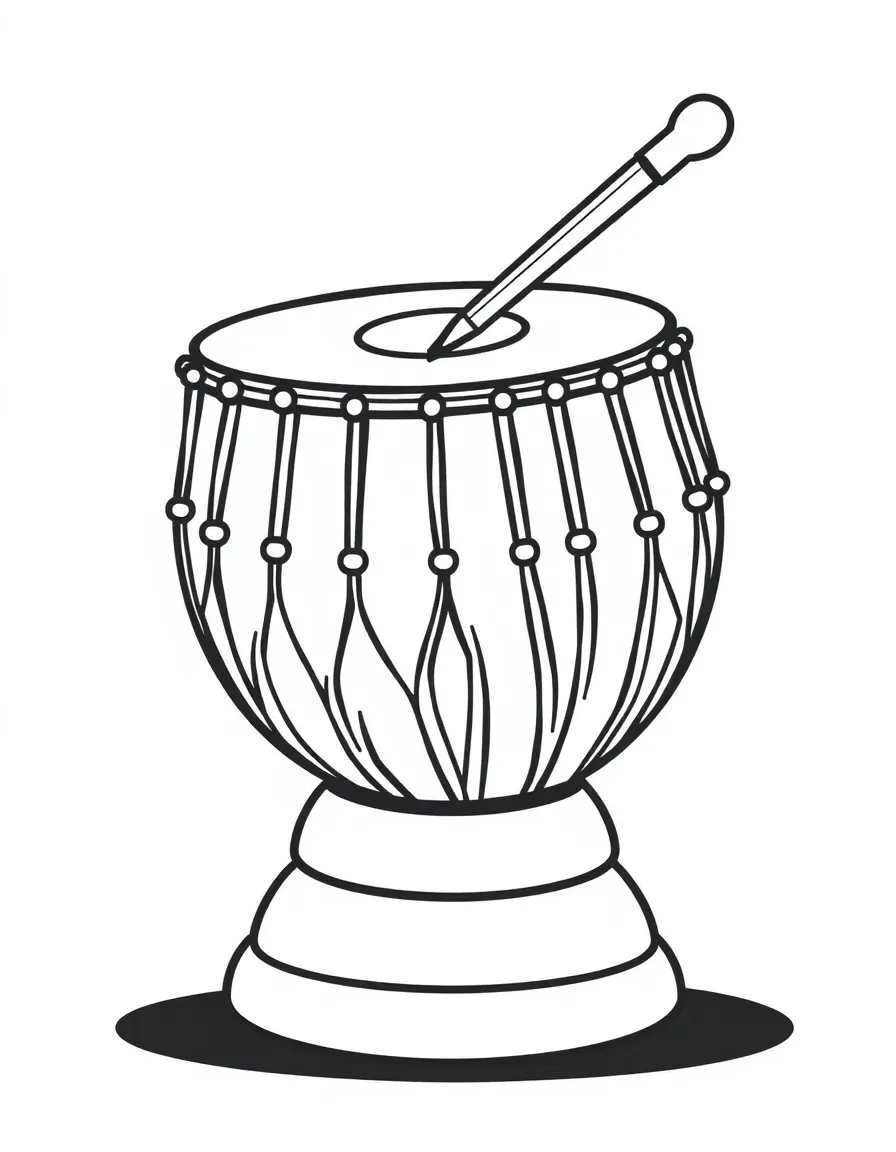 A simple outline of an Indian drum (tabla) with drumsticks.