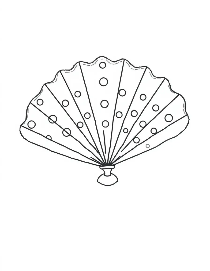 A simplified drawing of a Spanish fan with polka dots.