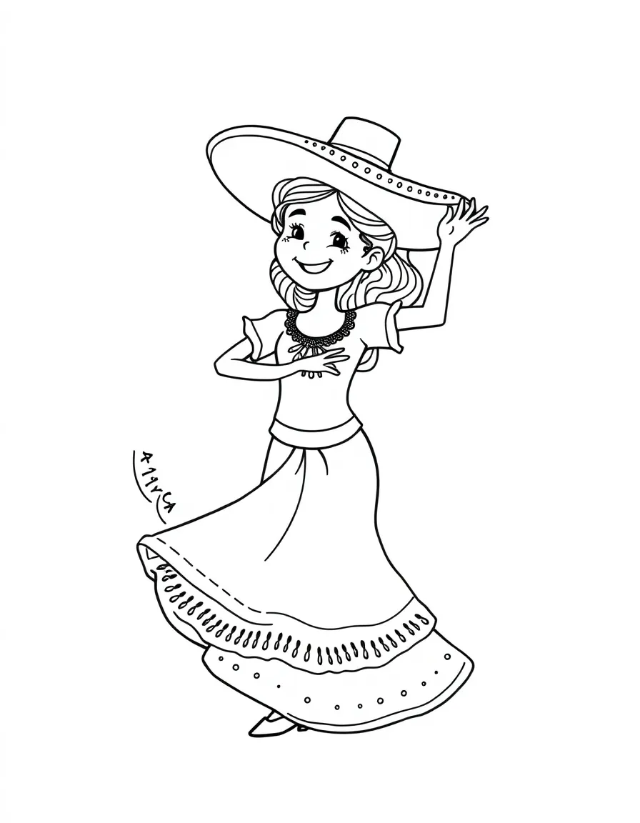 A cartoon-style drawing of a cheerful flamenco dancer.