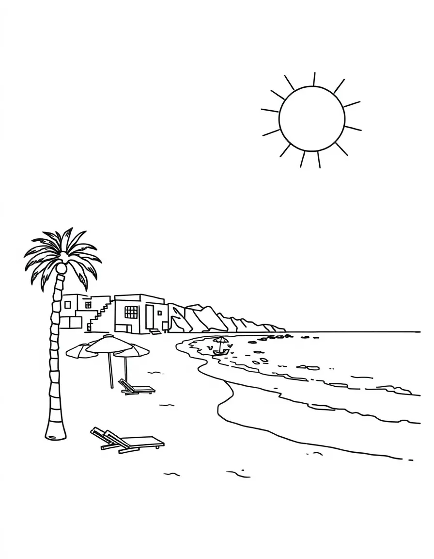 A simplified drawing of a sunny beach in Spain.