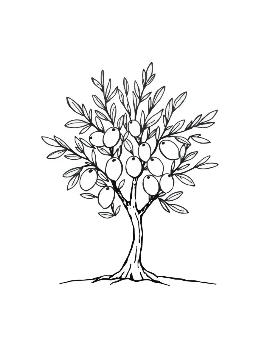 A cute drawing of a small olive tree.