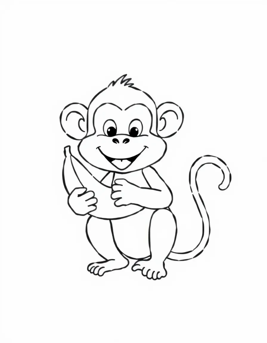 A drawing of a simplified monkey eating a banana.