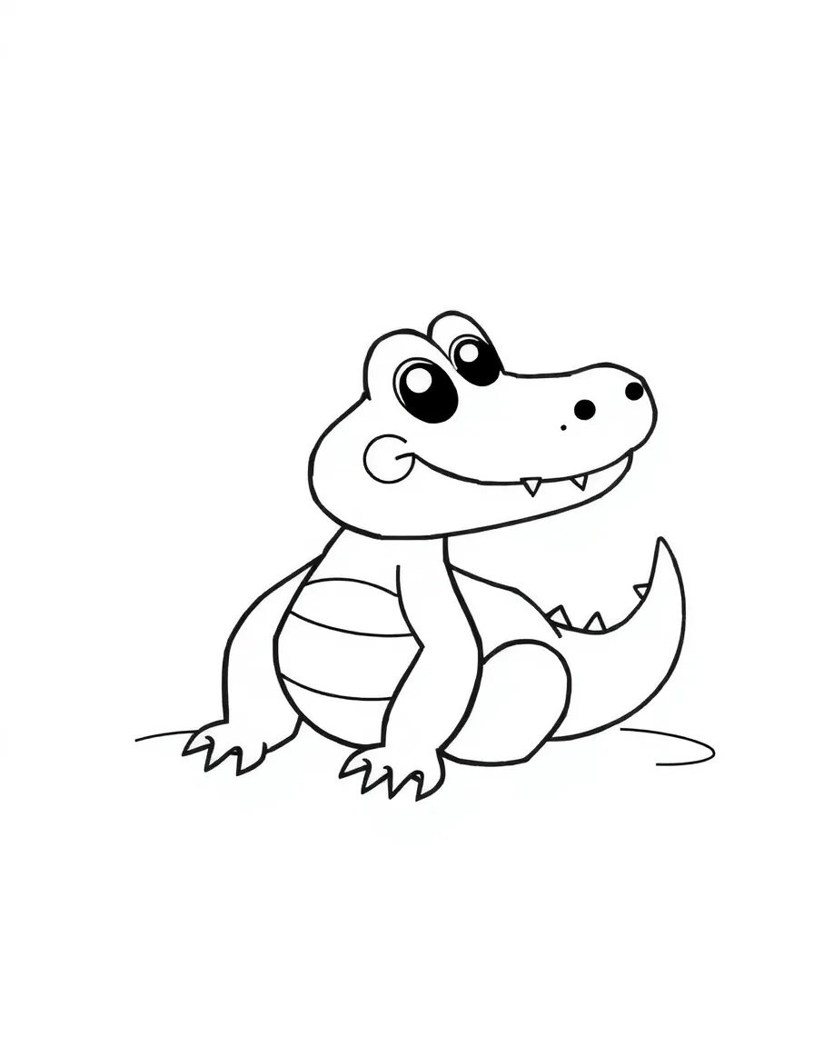 A cute drawing of a small crocodile.