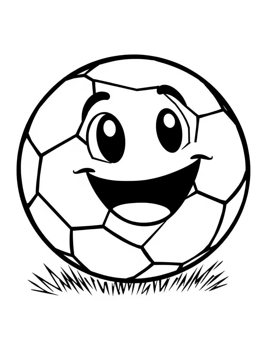A cartoon-style drawing of a happy soccer ball.