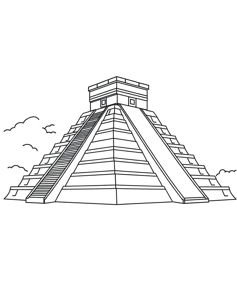 A simple outline of the Chichen Itza pyramid in Mexico.