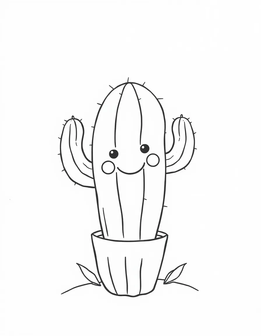 A simple outline of a cactus with a happy face.