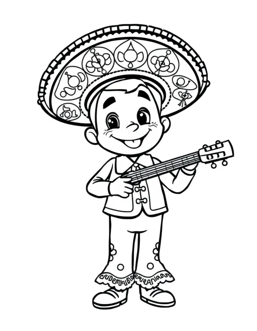 A cartoon-style drawing of a cheerful mariachi band member.