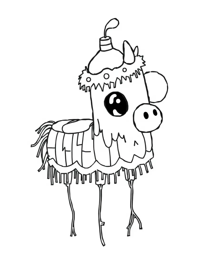 A simplified drawing of a vibrant piñata.