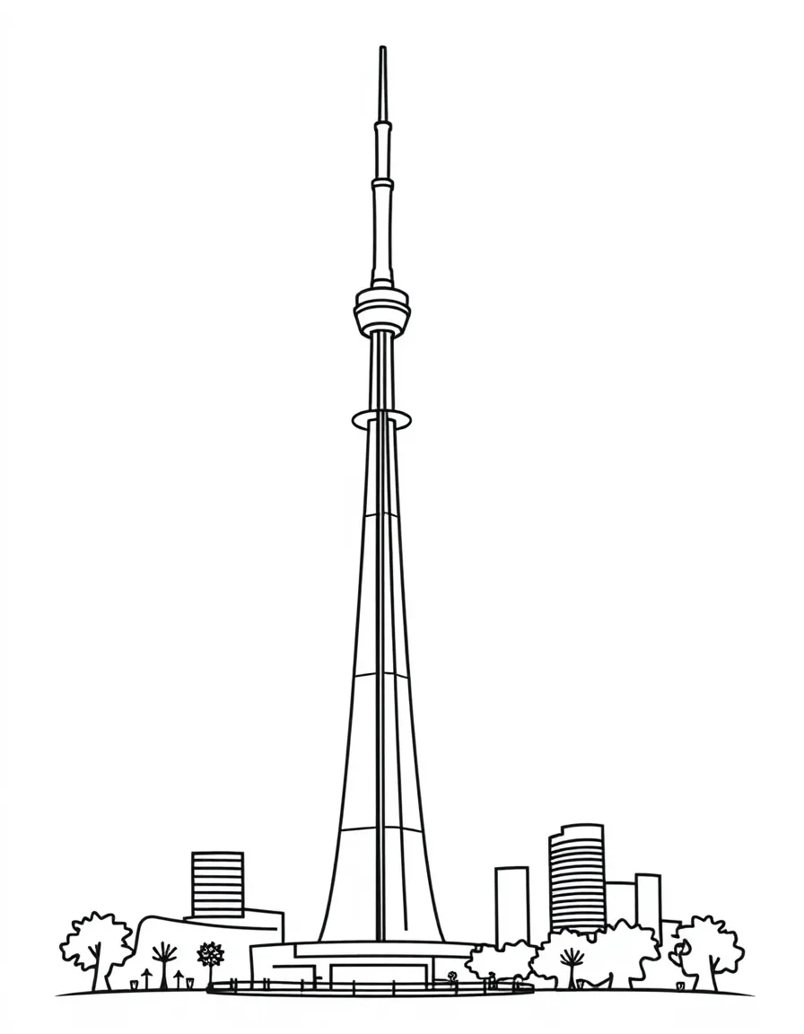 A simple outline of the CN Tower in Toronto, Canada.