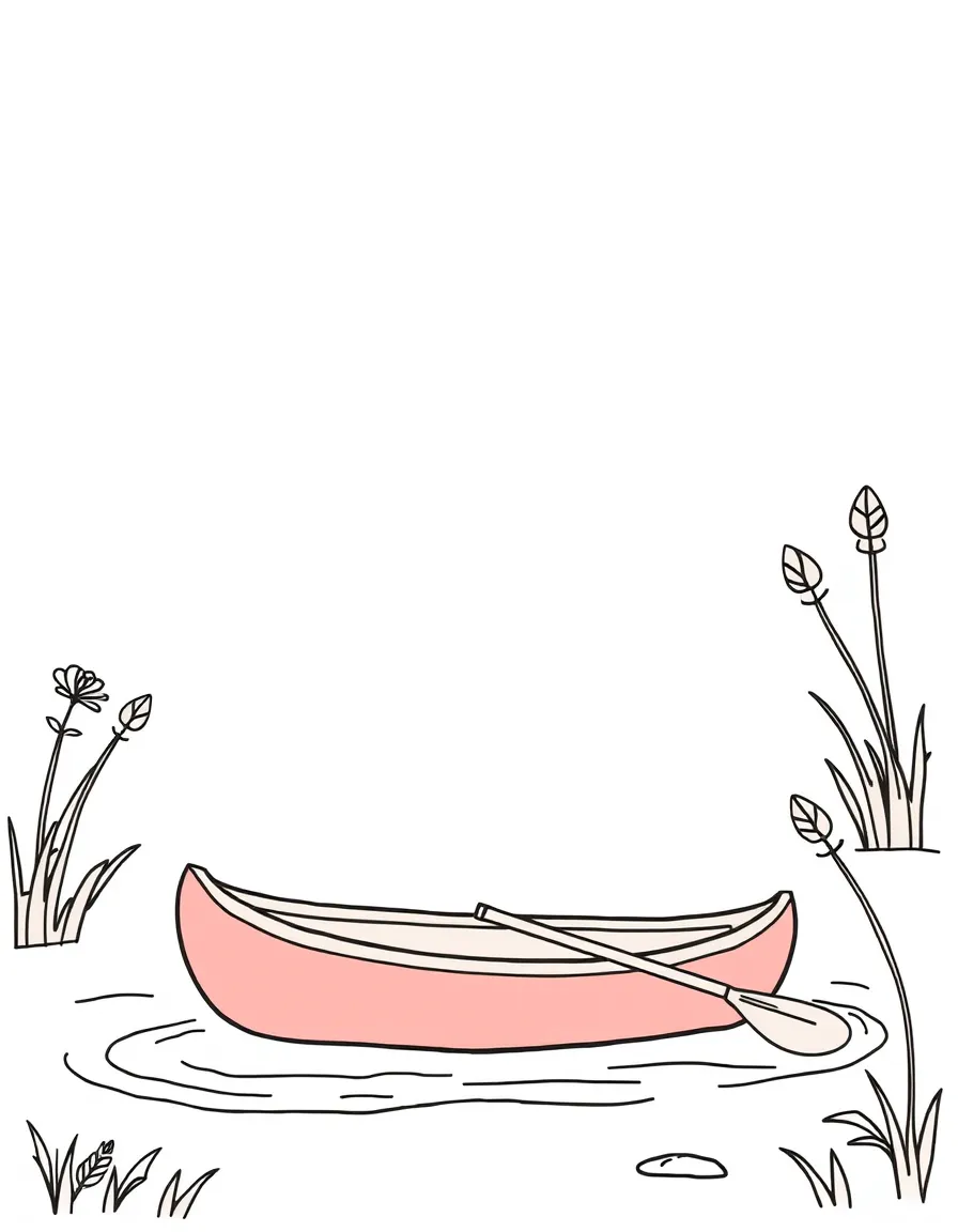 A cute drawing of a small red canoe.