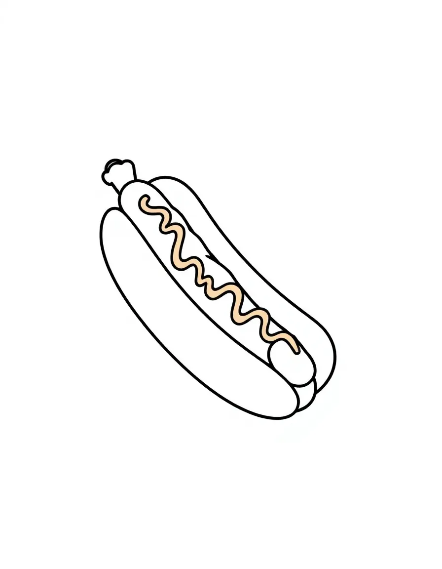 A simple outline of a hot dog with mustard.