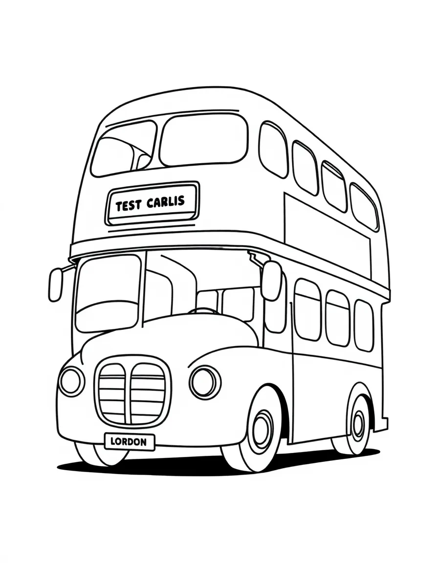 A cartoon-style drawing of a friendly double-decker bus.