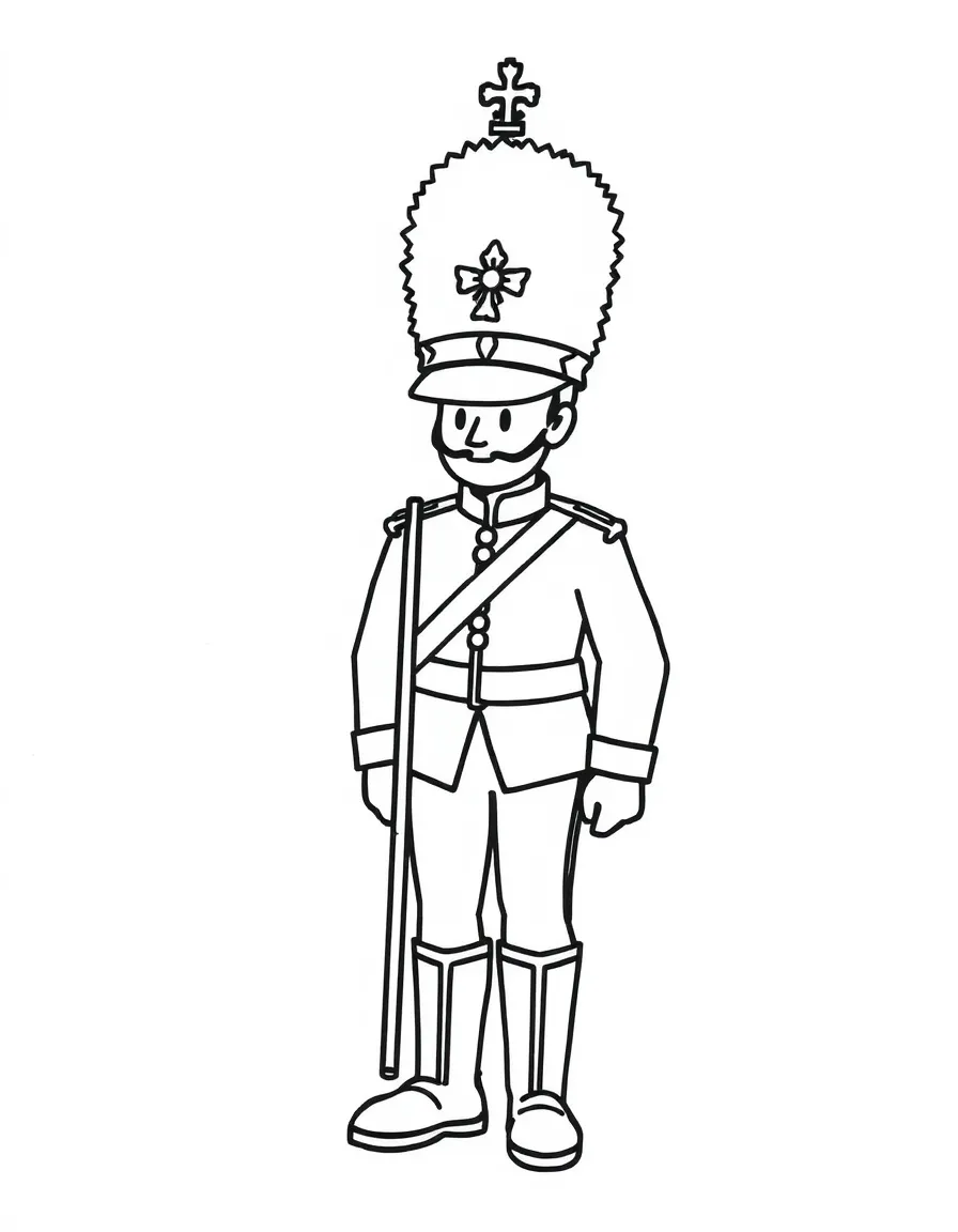 A simplified drawing of a Queen's Guard.