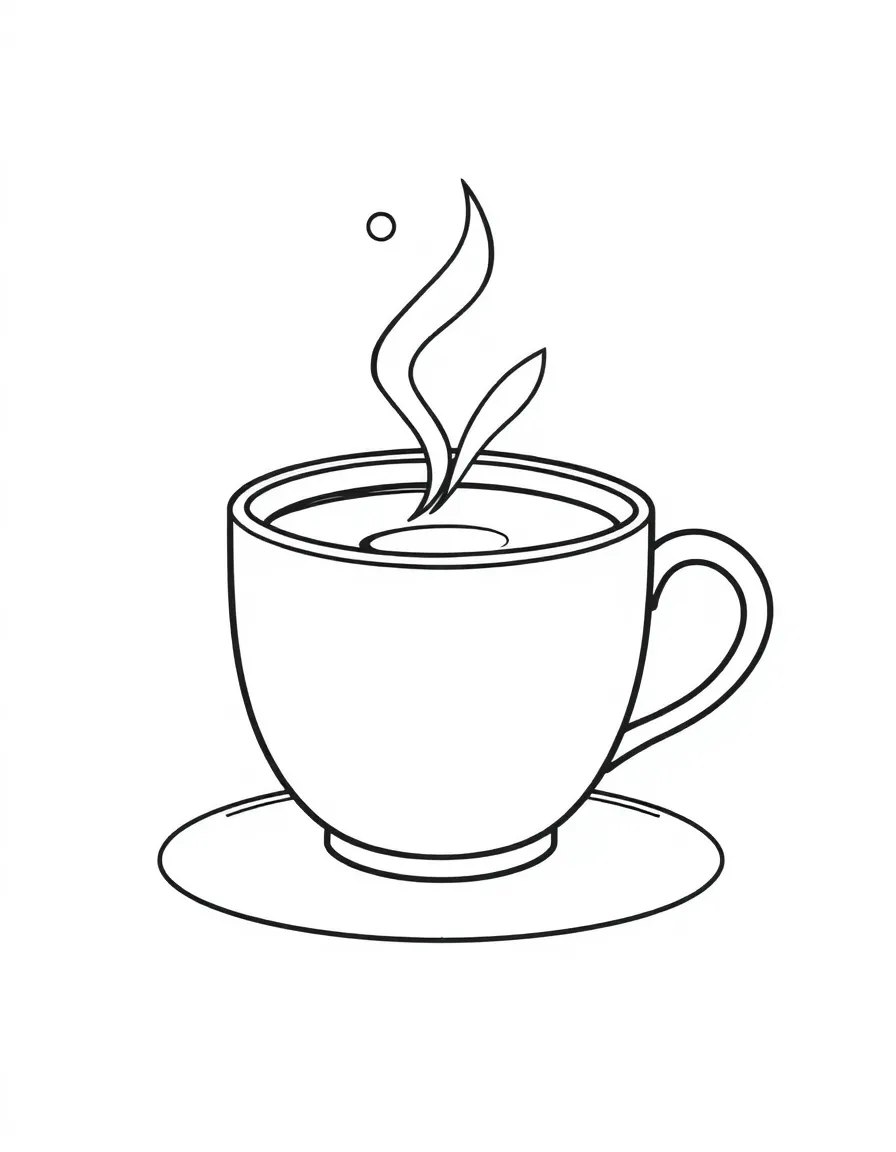 A cute drawing of a steaming cup of tea.