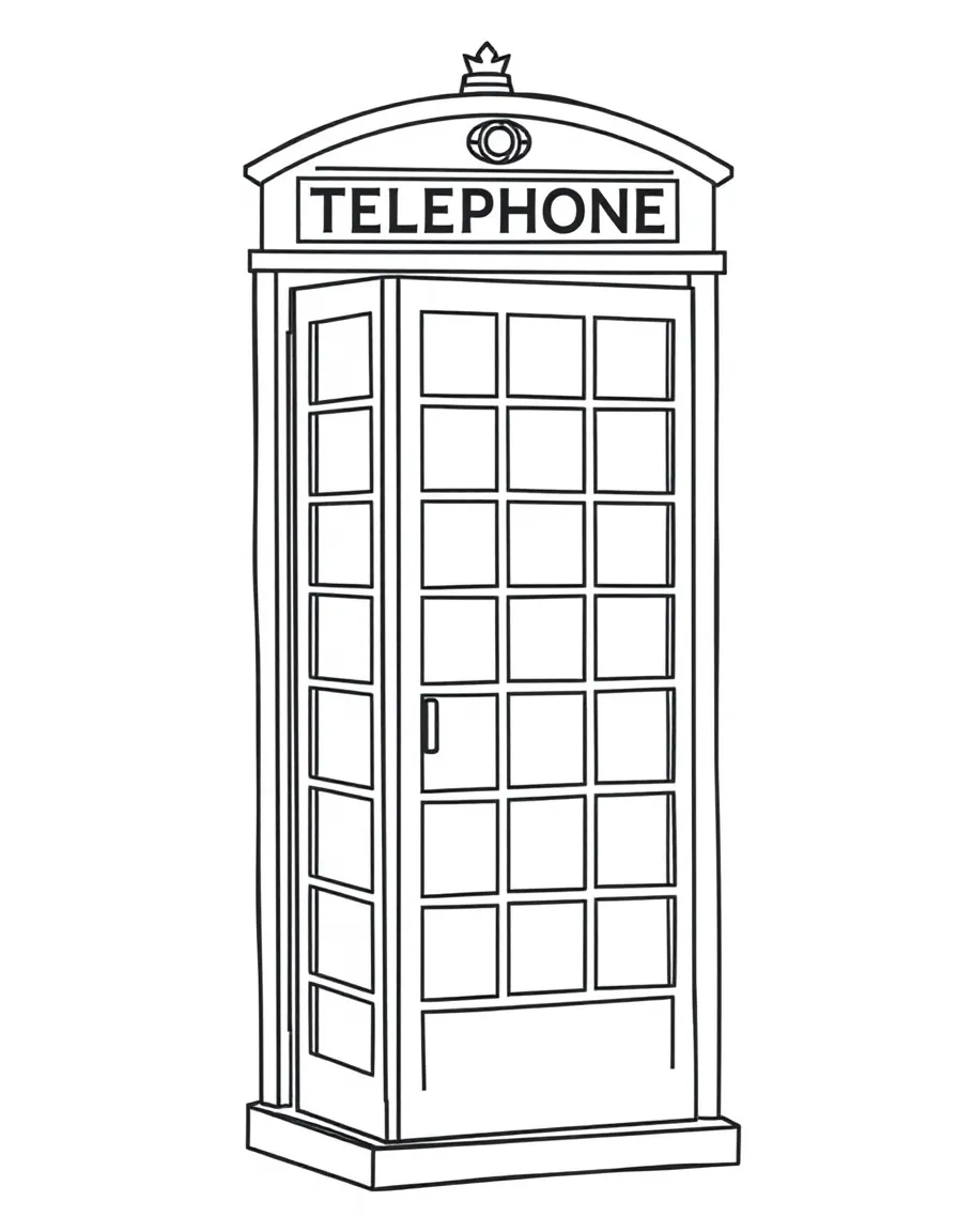 A simple outline of a red telephone booth.