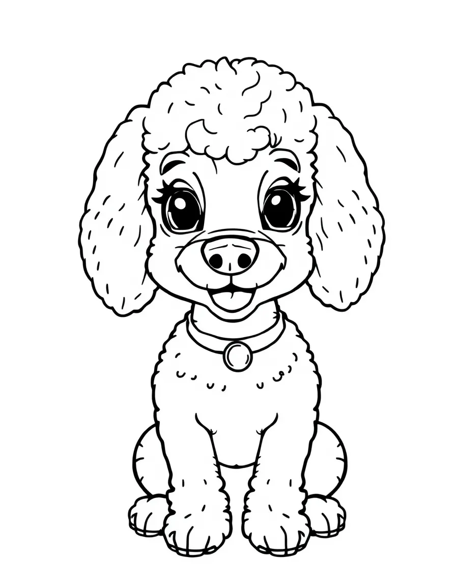 A cartoon-style drawing of a friendly French poodle.