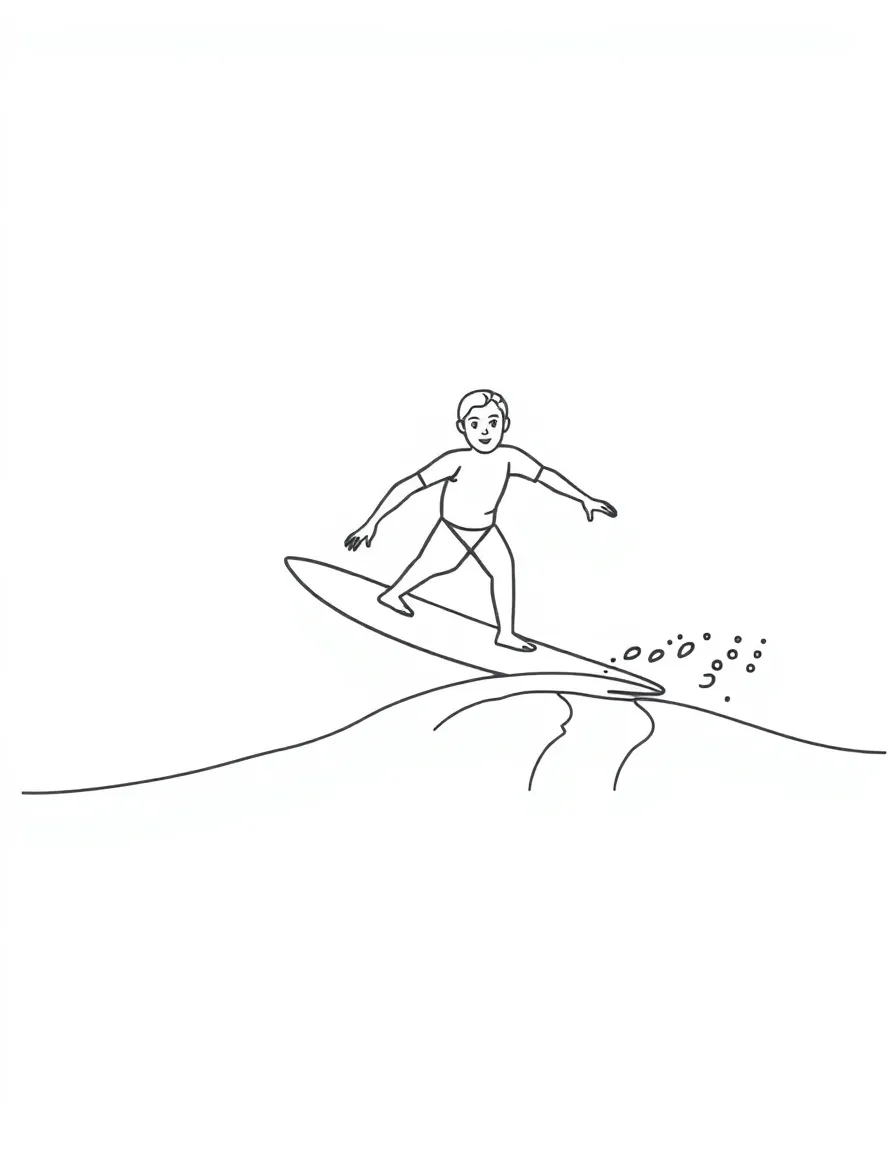 A drawing of a simplified surfer on a wave.