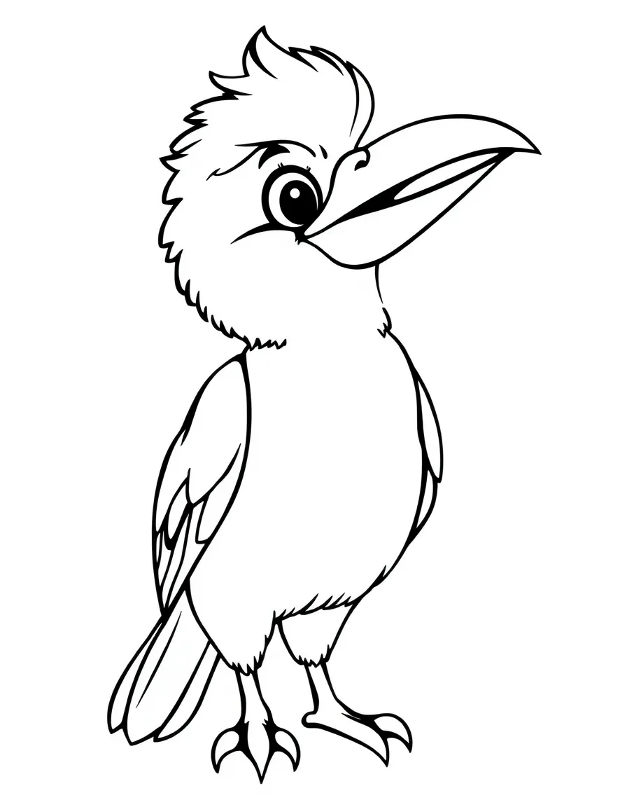 A cartoon-style drawing of a cheerful kookaburra.
