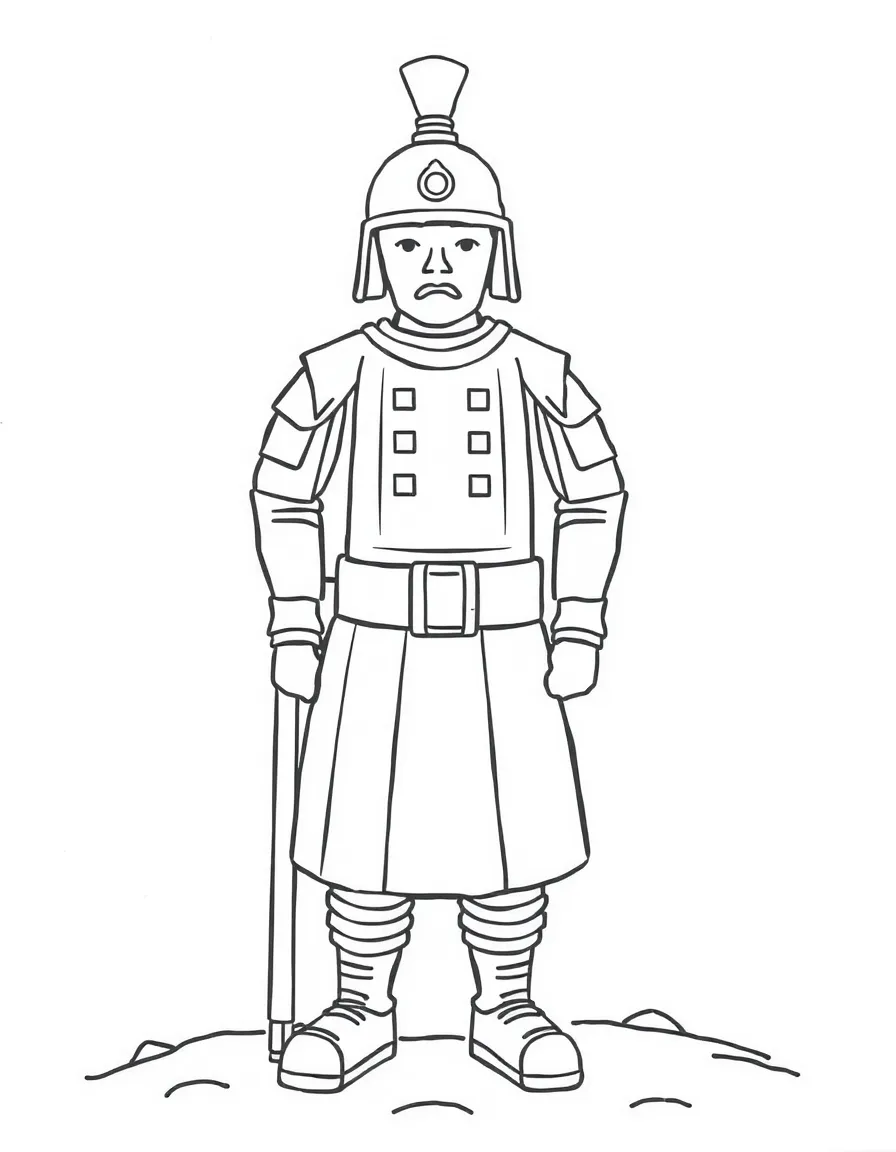 A drawing of a simplified Terracotta Army soldier.