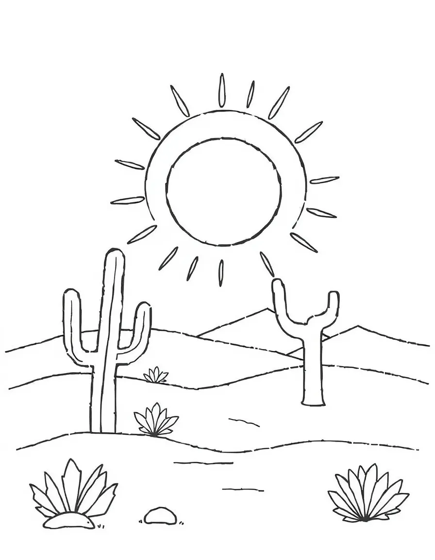 A cute drawing of a desert sun.