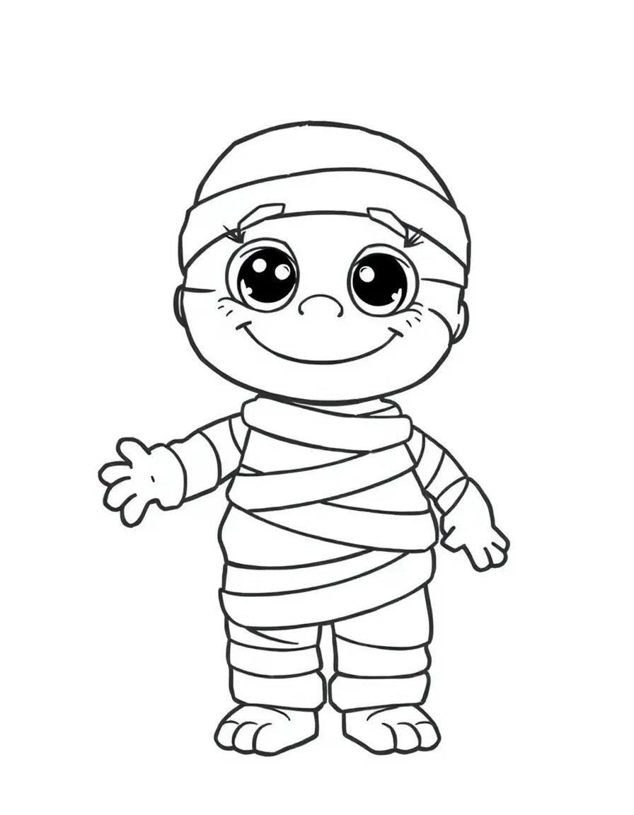 A cartoon-style drawing of a cheerful mummy.
