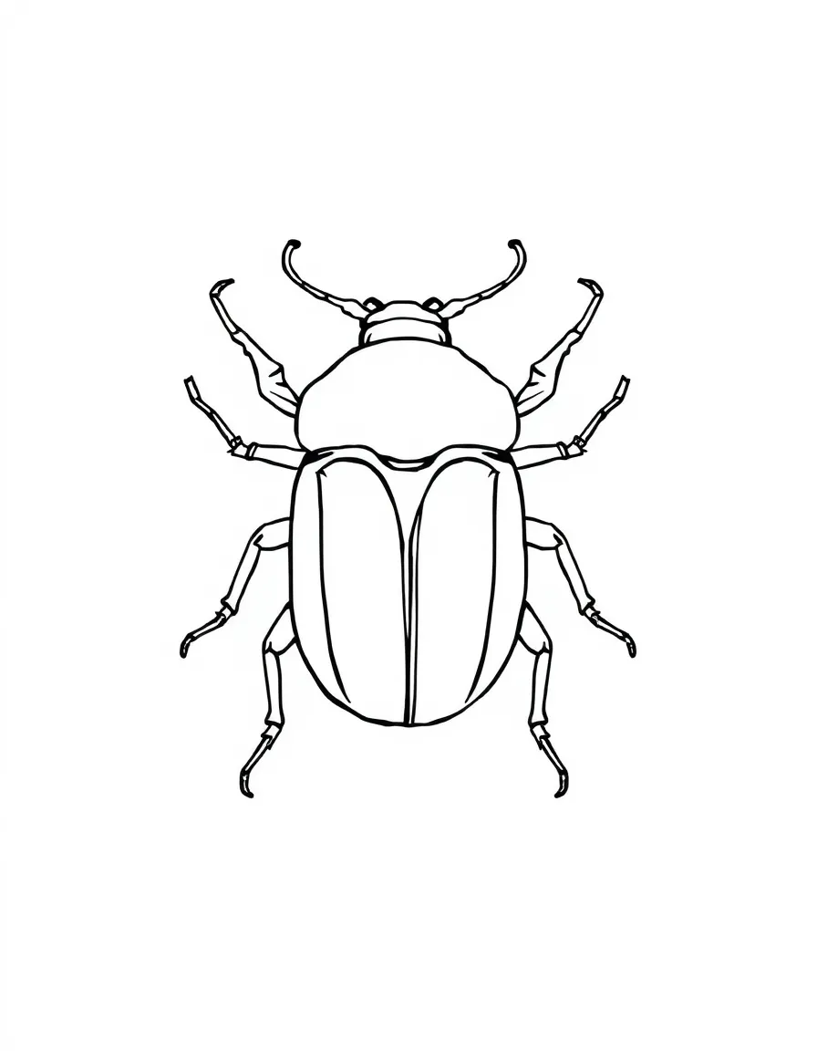 A simplified drawing of a scarab beetle.