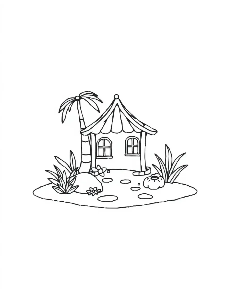 A cute drawing of a small oasis.