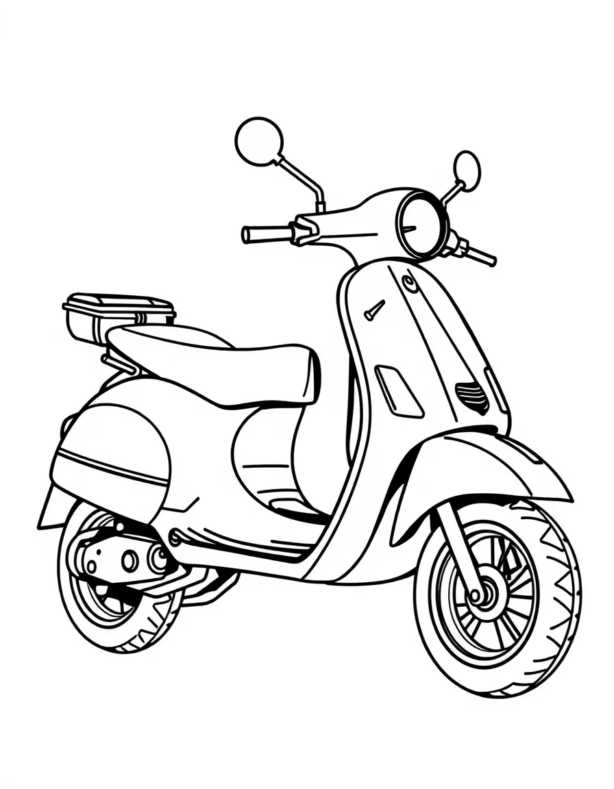 A drawing of a simplified Vespa scooter.