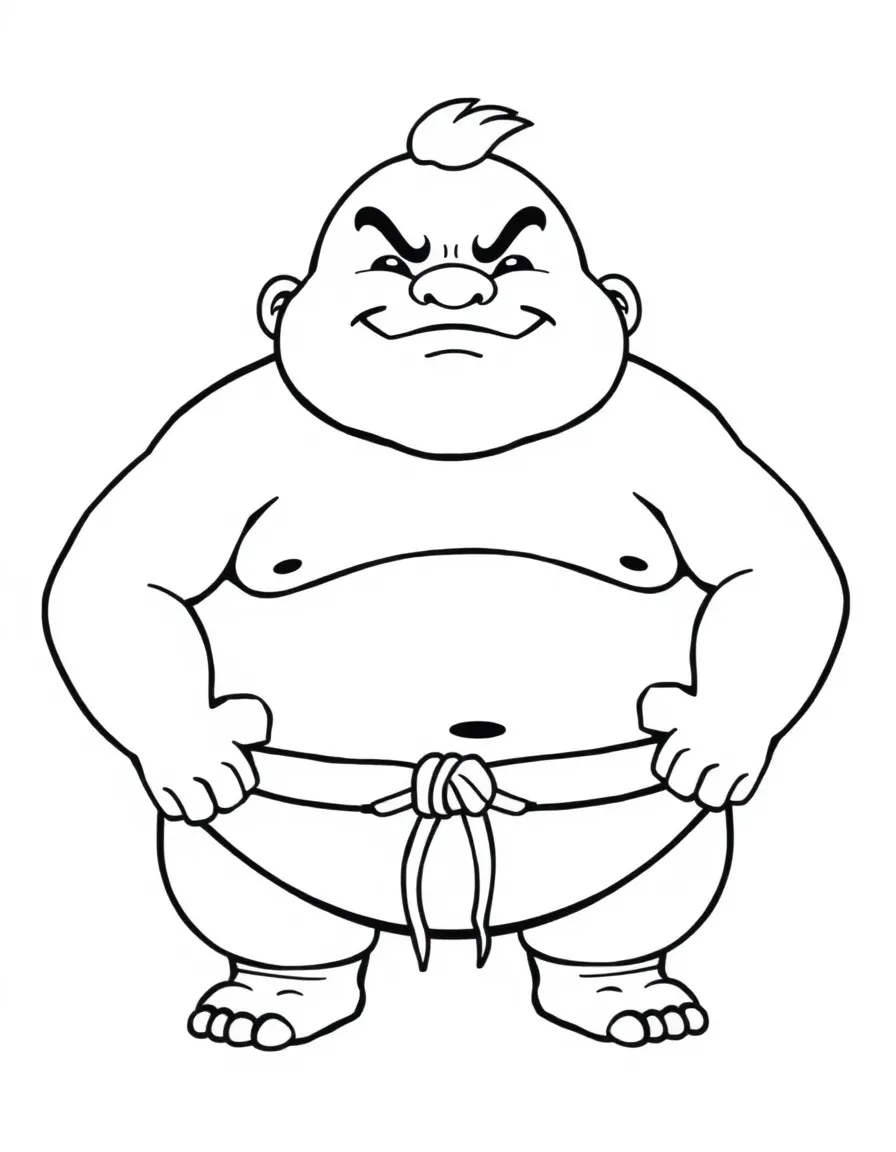 A cartoon-style drawing of a friendly sumo wrestler.