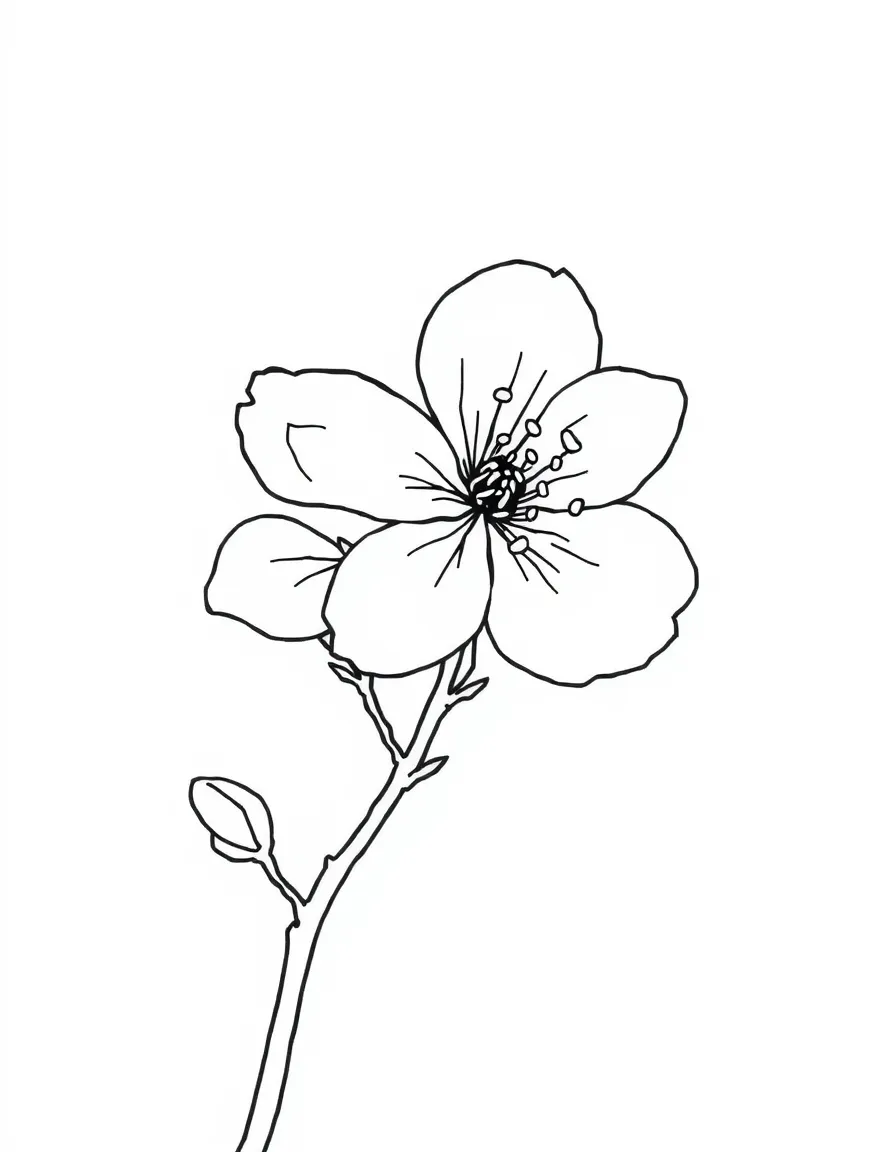 A simplified drawing of a cherry blossom.