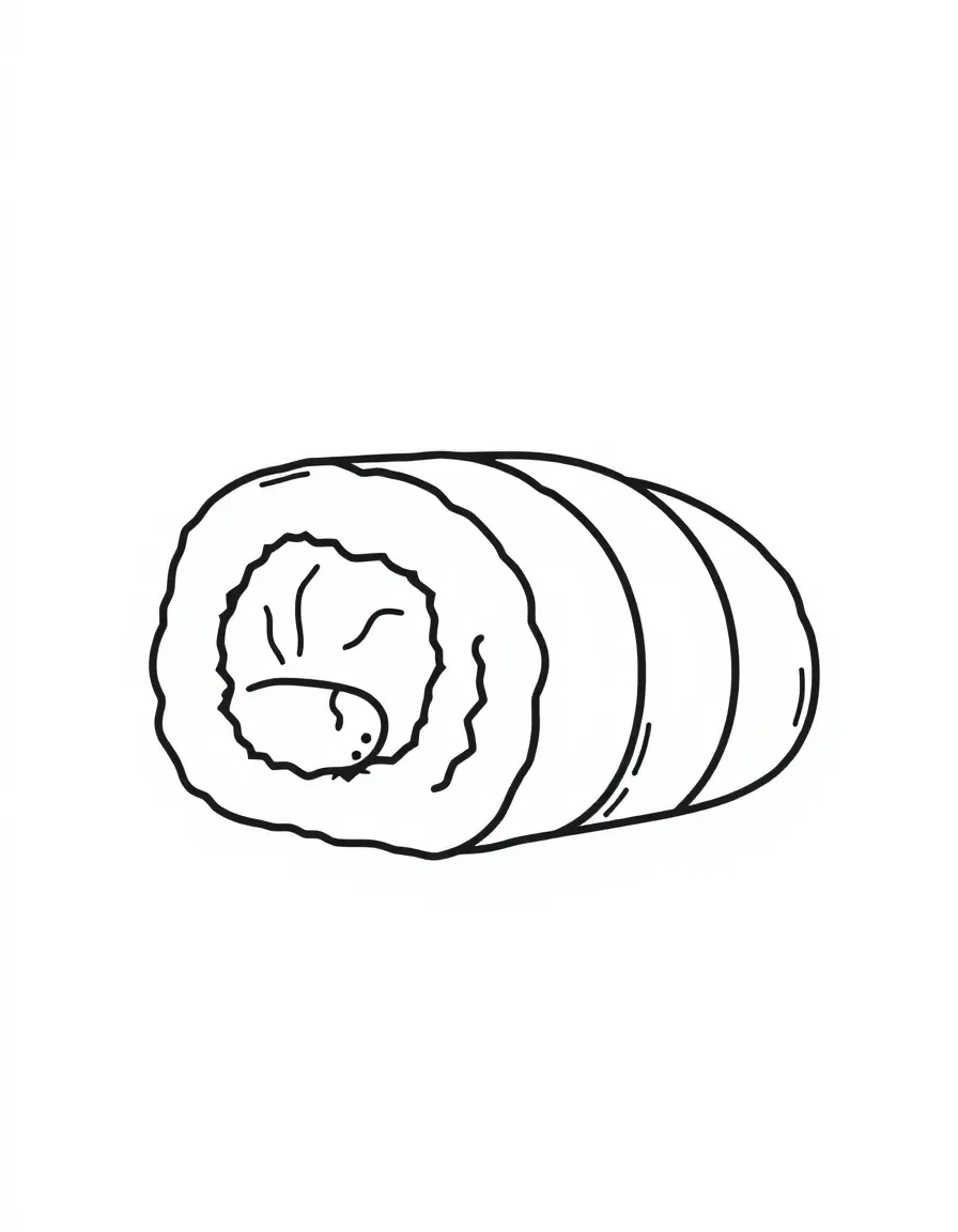 A cute drawing of a sushi roll.